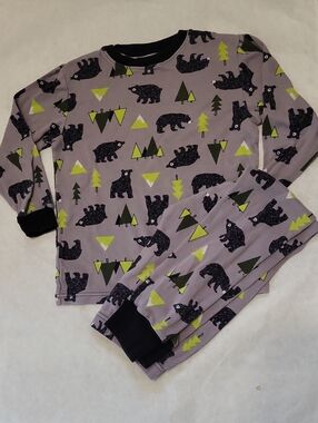 Grey bear print long sleeve pajama det
